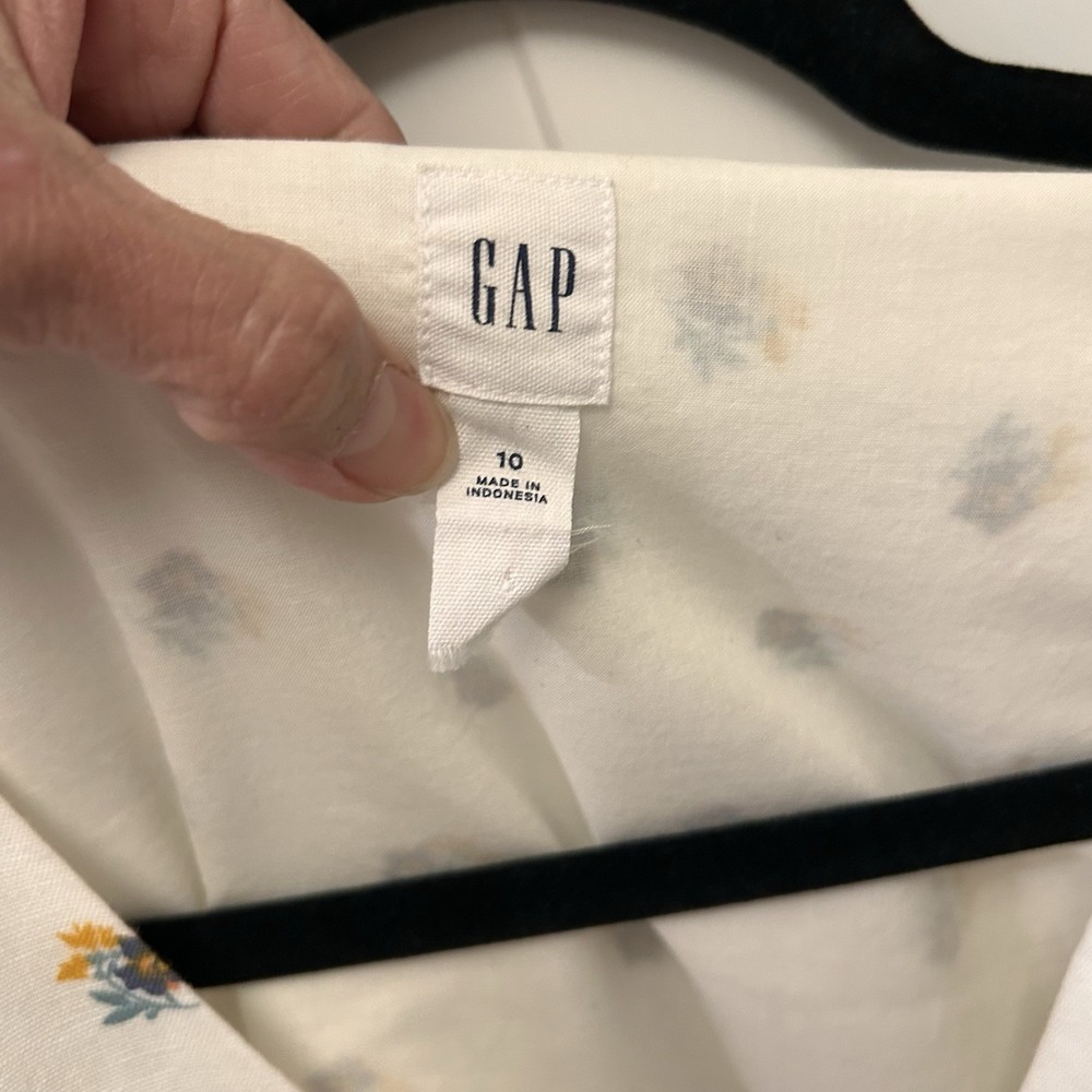 GAP White Dress floral puff sleeve lined button Fit Flare Beach Summer Work 10 - Picture 12 of 12